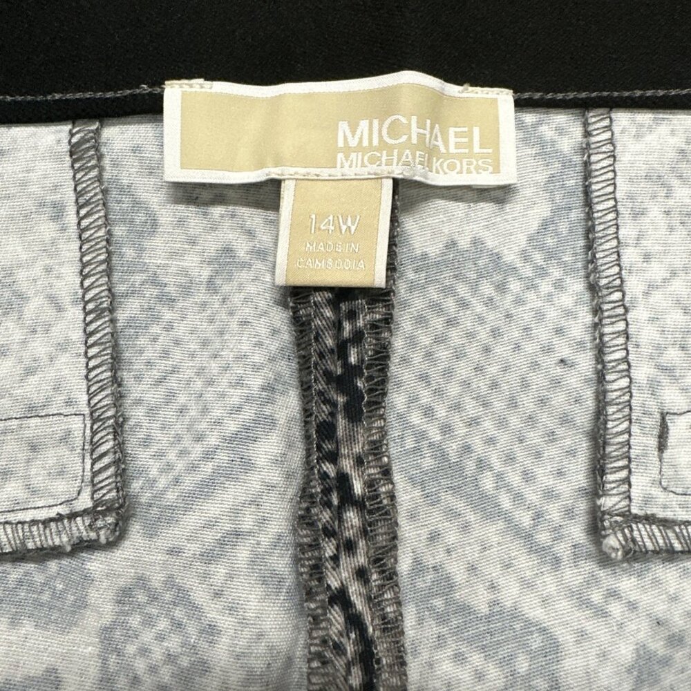 Michael Kors Plus Size Snakeskin Print Stretch Twill Pants 14W Malachite Grey - Picture 8 of 9